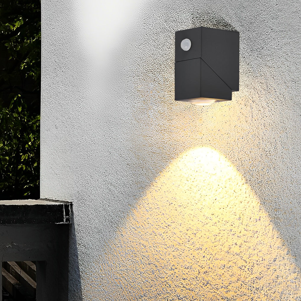 Up Down Outdoor Sconce, Adjustable Waterproof Black Aluminum LED Wall Light for Entrances and Facades, Motion Sensor Option
