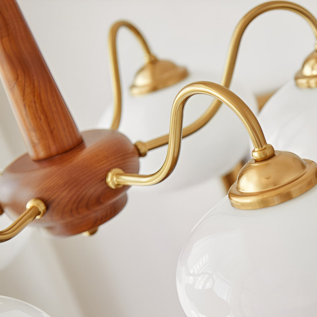 Detail of the brass arms and glass shades
