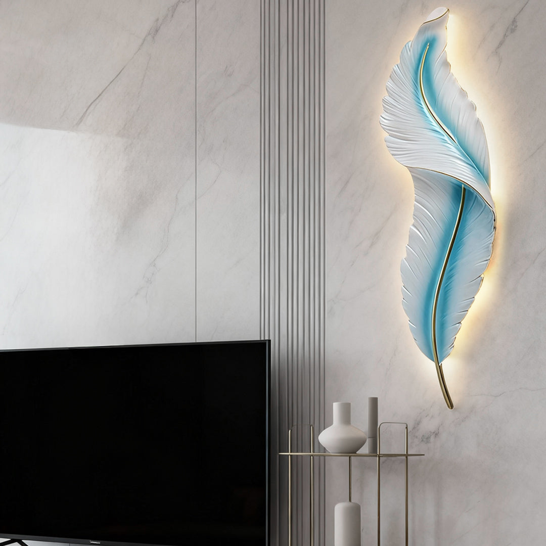 Feather Wall Light, Sculptural White Resin LED Sconce for Hallways, Bedside and Corridor Walls, Three Soft Colors and Two Sizes