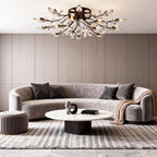 Brass branch crystal chandelier shown as a modern lighting design