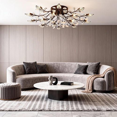 Brass branch crystal chandelier shown as a modern lighting design