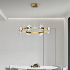 Brass ring chandelier giving atmospheric light