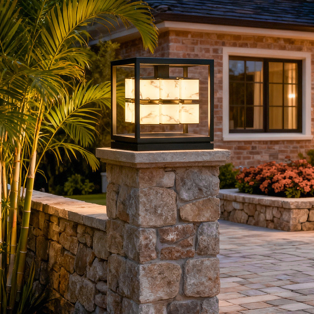 Brick Pillar Light, Square Stainless Steel Waterproof LED Post Cap Lamp for Gate and Fence Columns, Solar or Hardwired in Two Widths