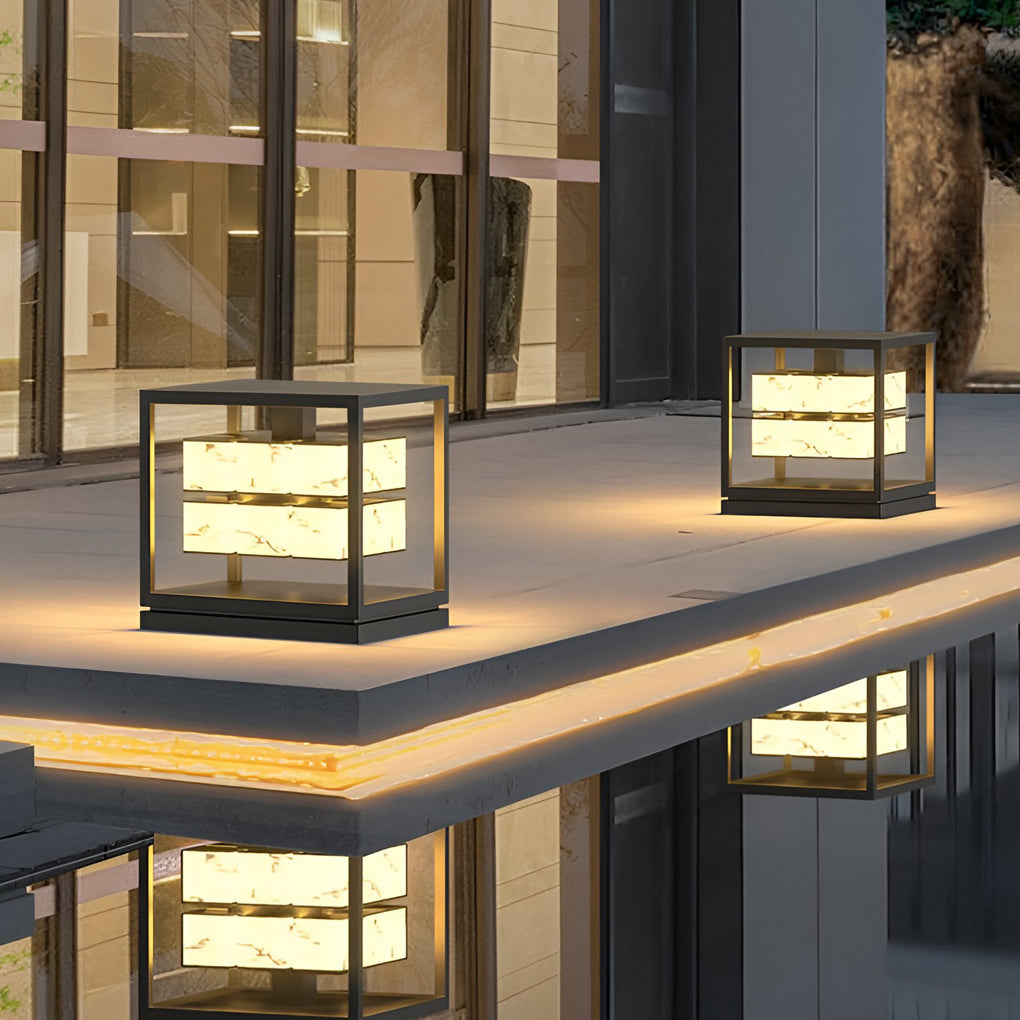 Brick Pillar Light, Square Stainless Steel Waterproof LED Post Cap Lamp for Gate and Fence Columns, Solar or Hardwired in Two Widths