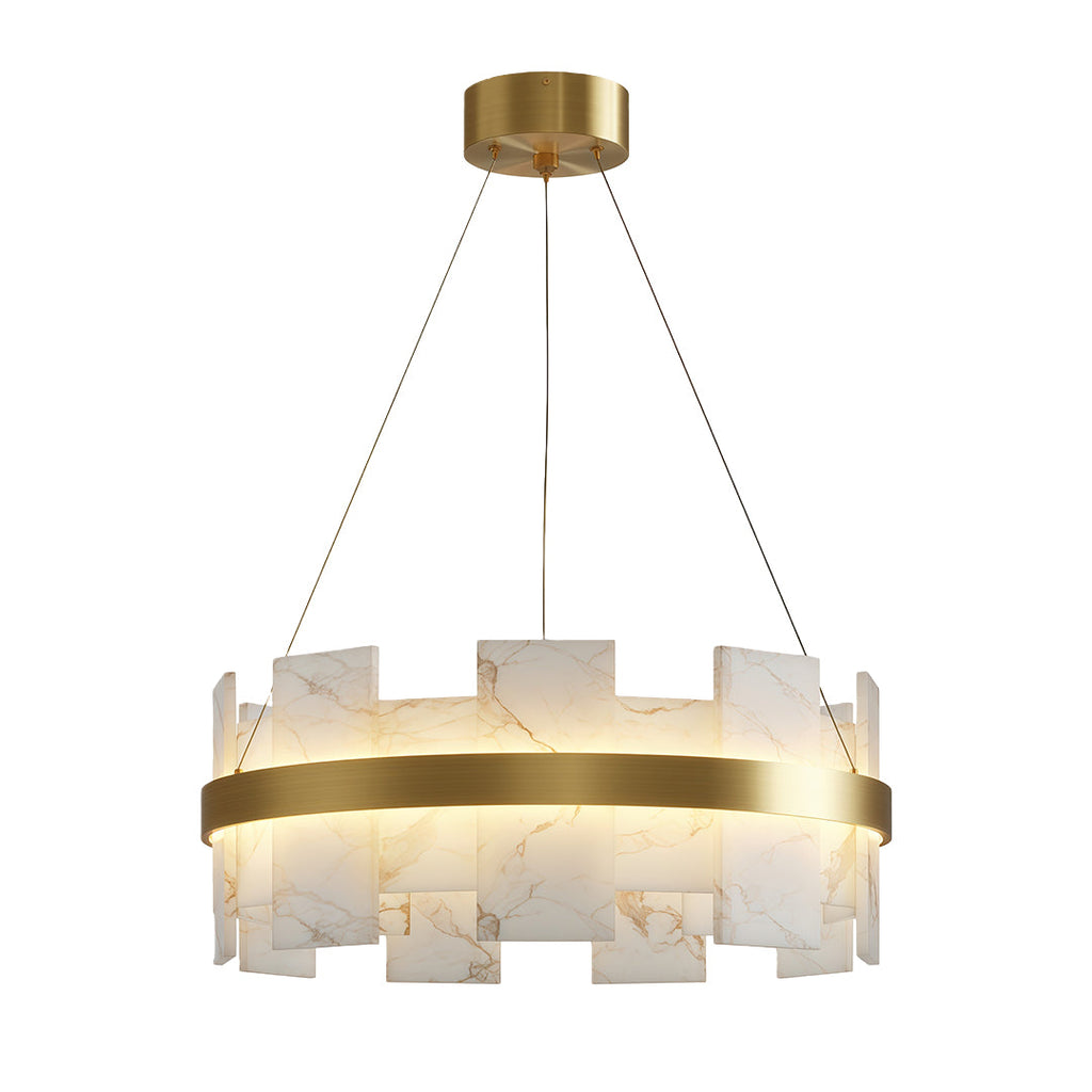 Modern Chandelier, Brass and Marble Ring Ceiling Light for Dining Room, 3-Color Temperature LED