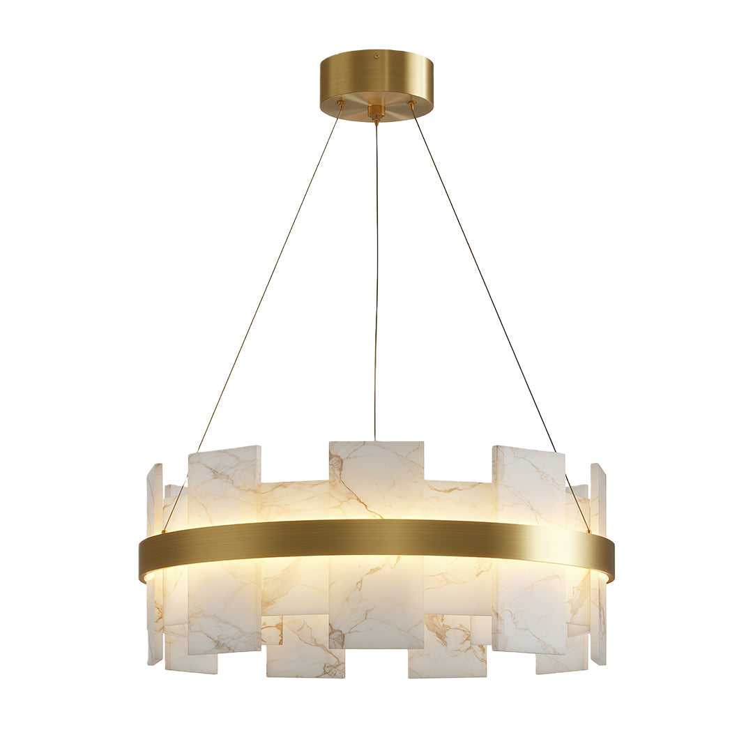 Modern Chandelier, Brass and Marble Ring Ceiling Light for Dining Room, 3-Color Temperature LED