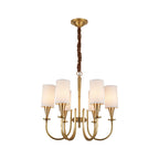 Brushed copper chandelier with white fabric cone shades