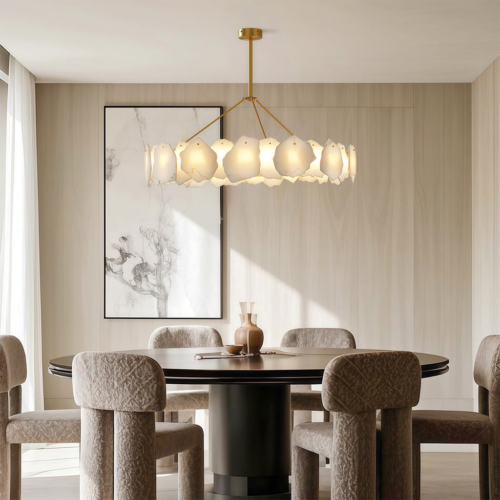 Modern LED Chandelier, Copper and Marble Ceiling Light for Dining Room, 3-Color Temperature