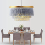 Metal and fabric drum shade pendant light, third product view