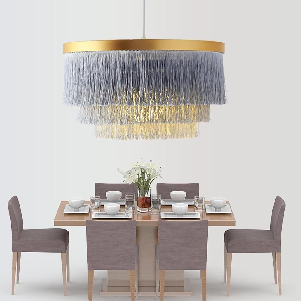 Metal and fabric drum shade pendant light, third product view