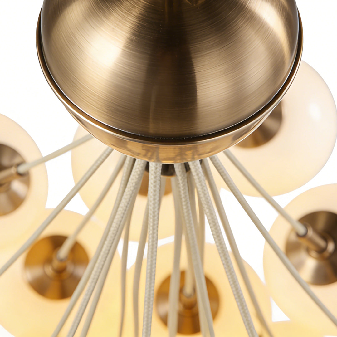 Bubble Glass Chandelier, Gold Metal and Clear Glass Globe Ceiling Light for Dining Room
