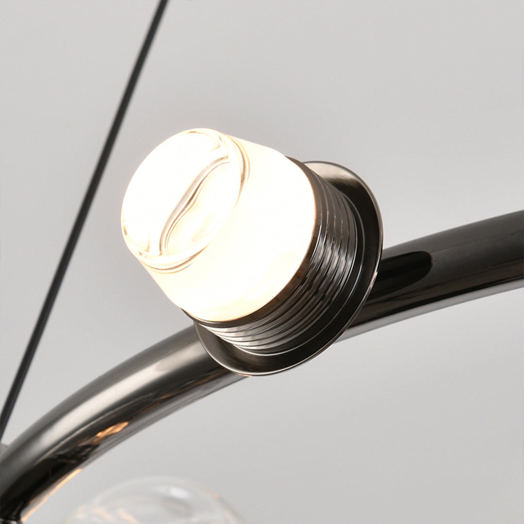 Close-up of an LED glass sphere on the chandelier