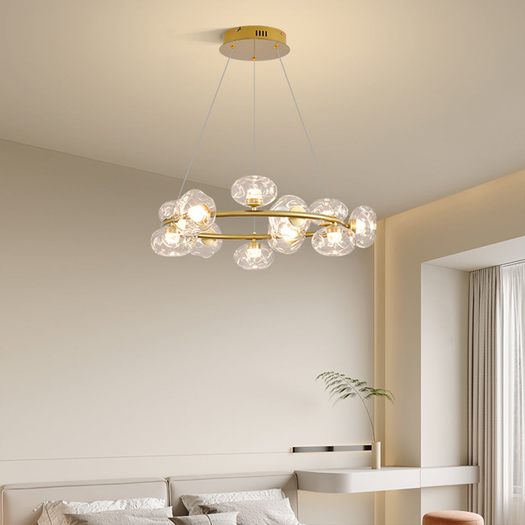 Bubble chandelier giving ambient light in a living room