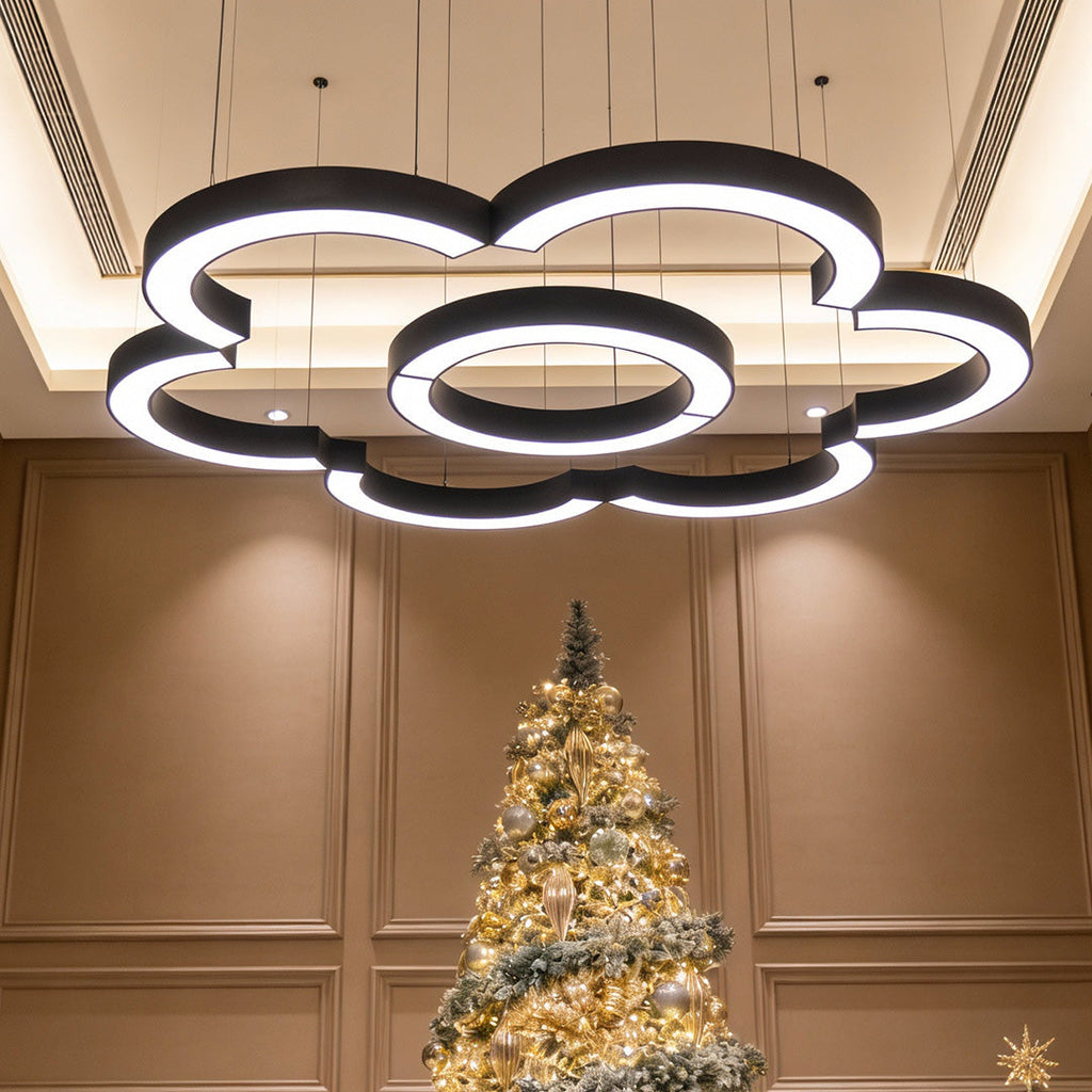 C-shaped LED pendant light in a modern interior