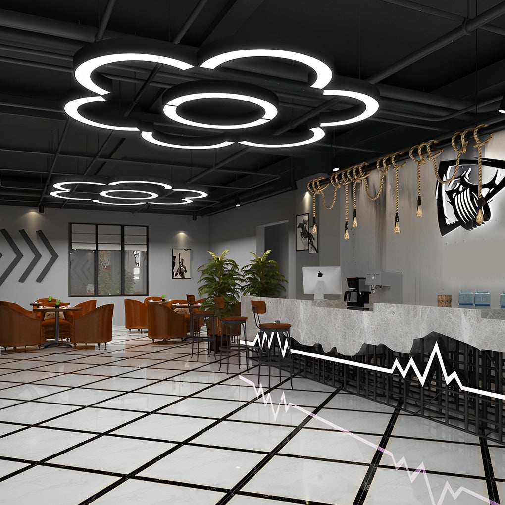 C-Shape LED Pendant Light Set of 2, Minimalist Arc Linear Hanging Lamp for Offices, Lobbies and Stairwells, Eight Diameters