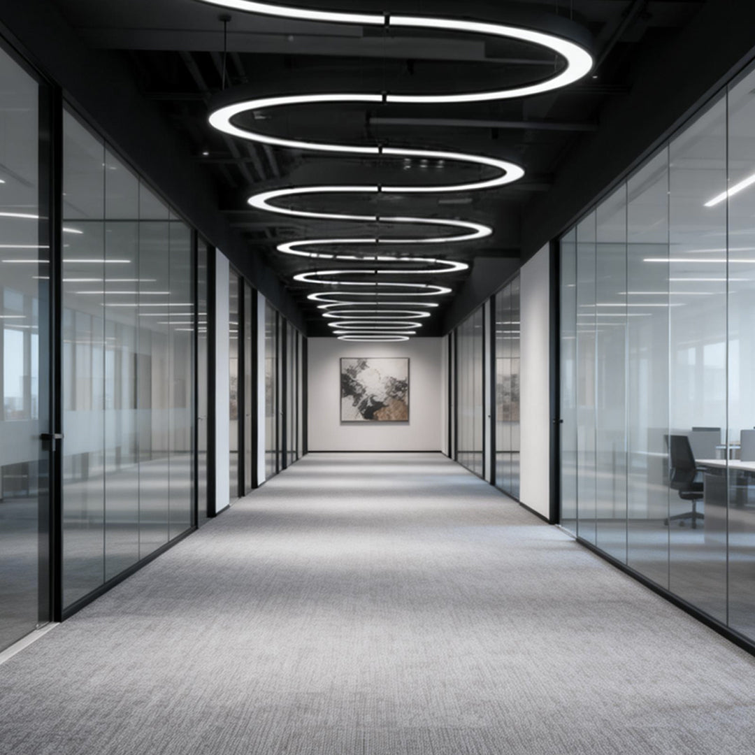 C-Shape LED Pendant Light Set of 2, Minimalist Arc Linear Hanging Lamp for Offices, Lobbies and Stairwells, Eight Diameters