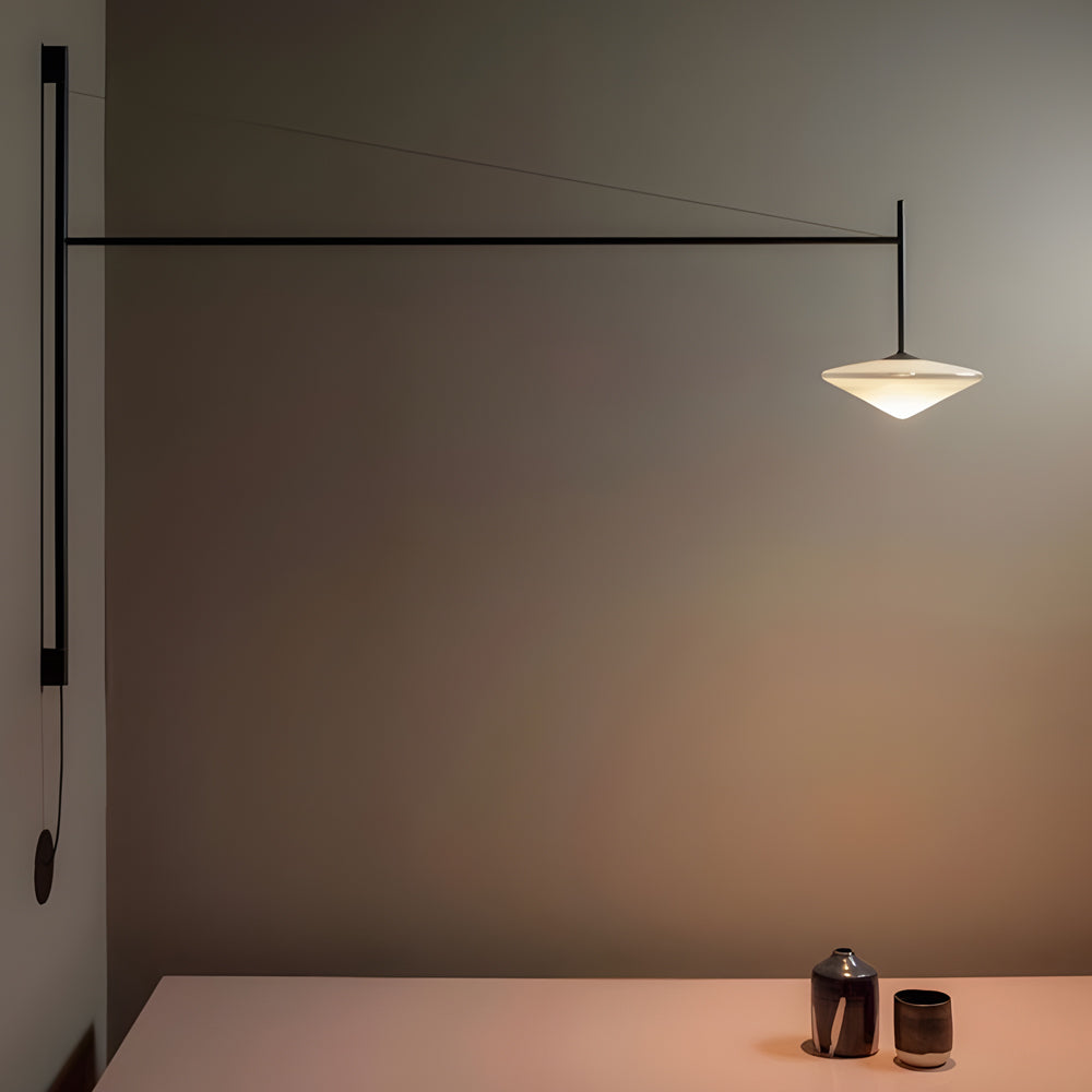 Cantilever Swing Arm Wall Lamp, Modern Minimalist Metal LED Reading Light for Bedrooms and Studios, Glass Shade in Three Shapes