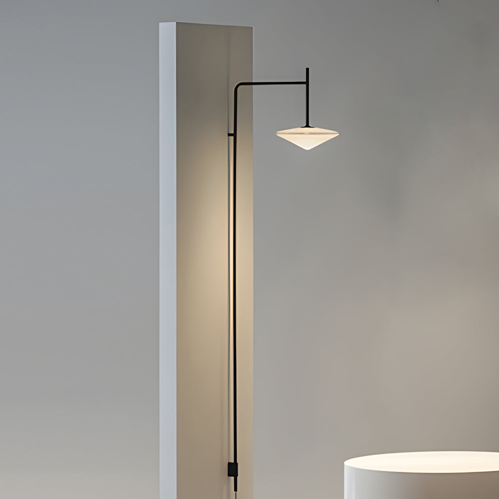 Cantilever Swing Arm Wall Lamp, Modern Minimalist Metal LED Reading Light for Bedrooms and Studios, Glass Shade in Three Shapes