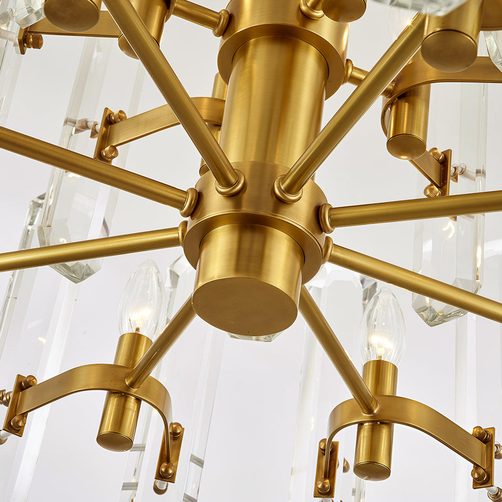Close-up of the brass arms and crystal detail
