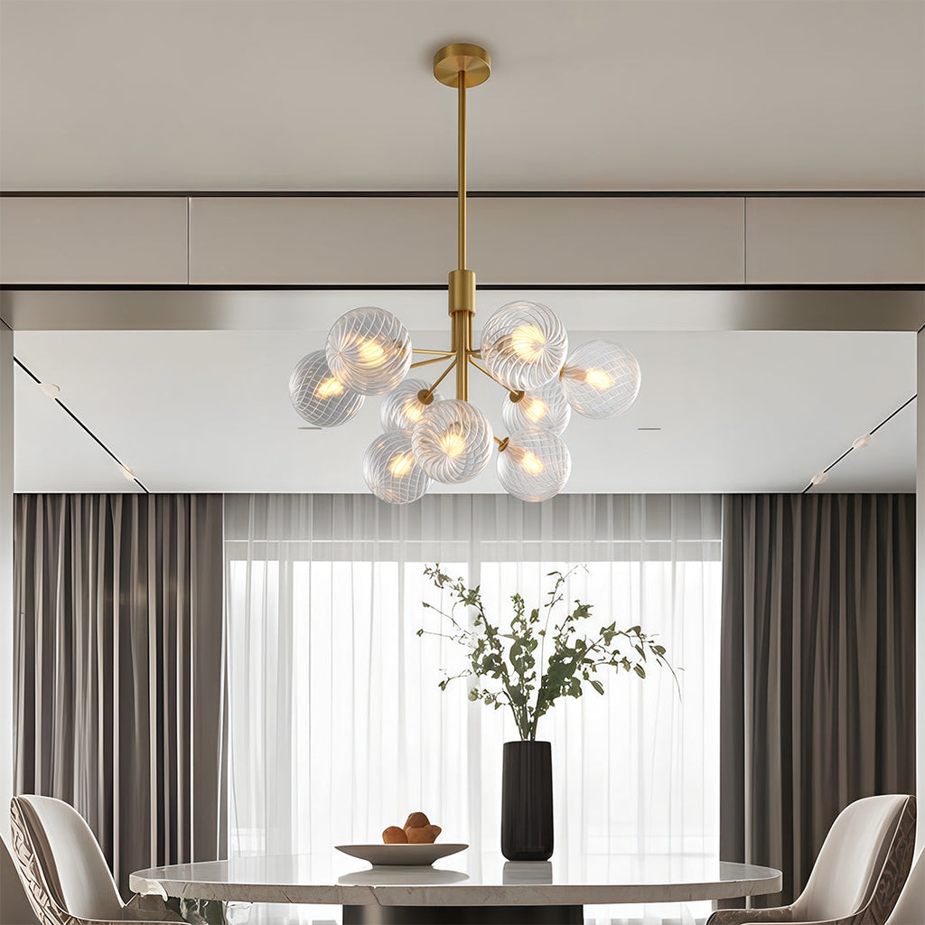 Glass Globe Chandelier, Solid Copper Sputnik Ceiling Light for Living Room, 9 to 18 Lights