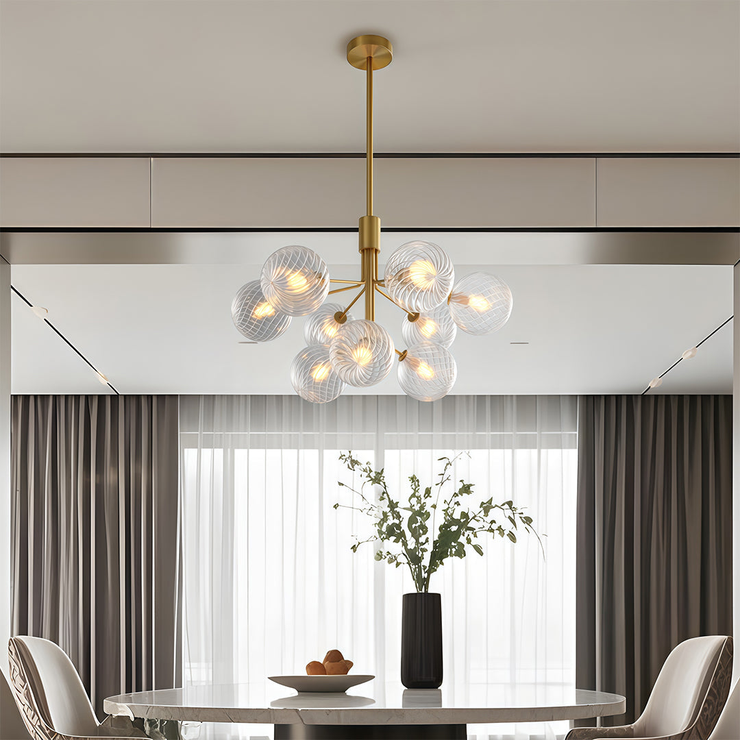 Glass Globe Chandelier, Solid Copper Sputnik Ceiling Light for Living Room, 9 to 18 Lights