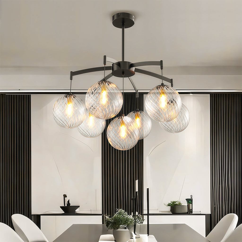 Glass Ball Chandelier, Full Brass and Clear Glass Ceiling Light for Living Room, 7 to 13 Lights