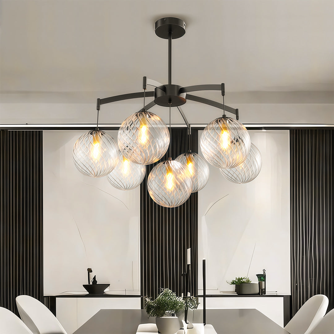 Glass Ball Chandelier, Full Brass and Clear Glass Ceiling Light for Living Room, 7 to 13 Lights