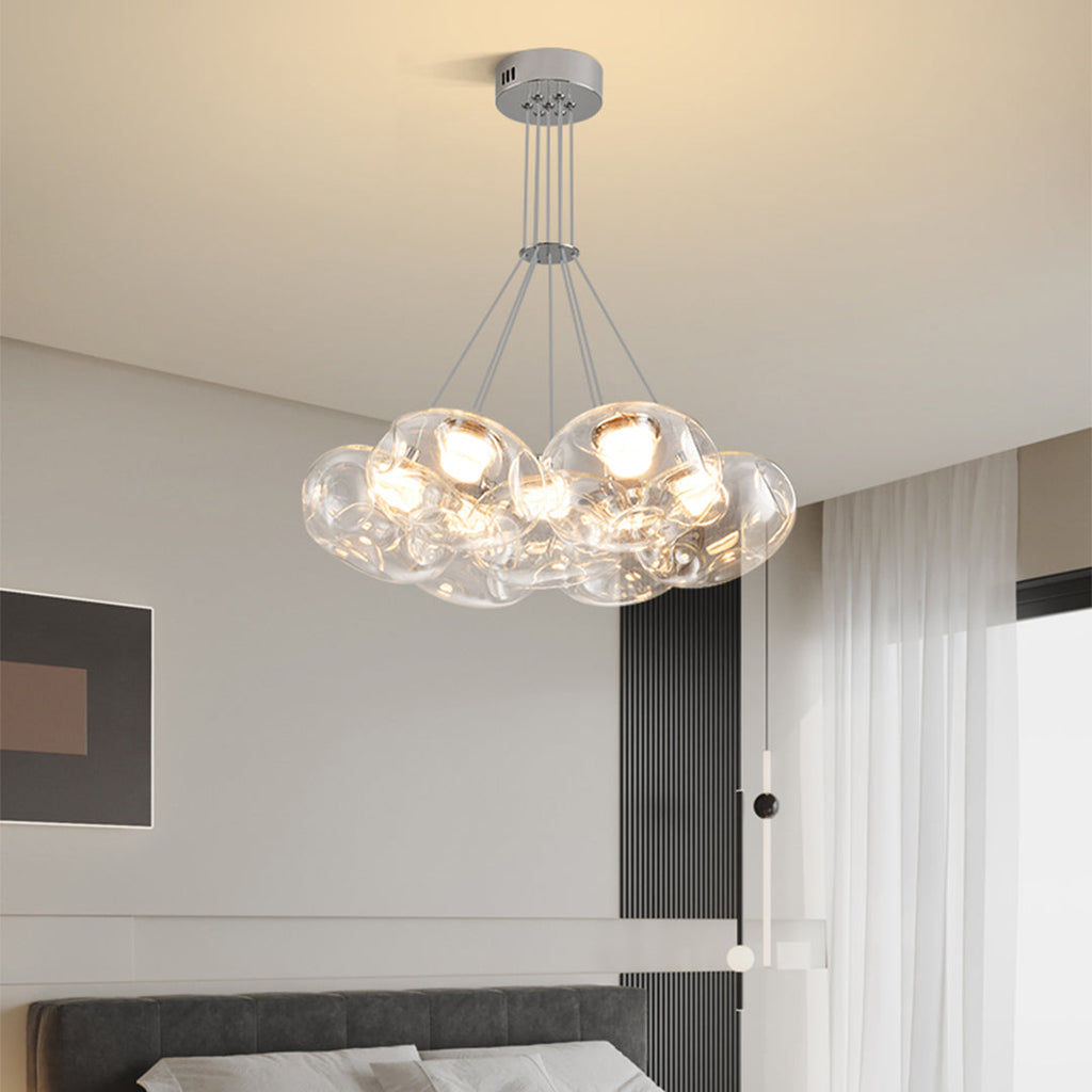 Chrome chandelier with clustered glass spheres, alternative view