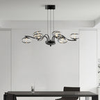 Chrome finish LED chandelier in a minimalist white room