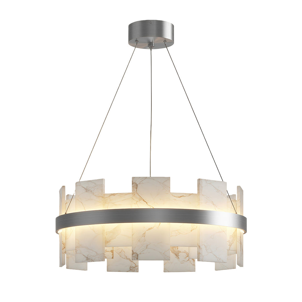 Modern Chandelier, Brass and Marble Ring Ceiling Light for Dining Room, 3-Color Temperature LED
