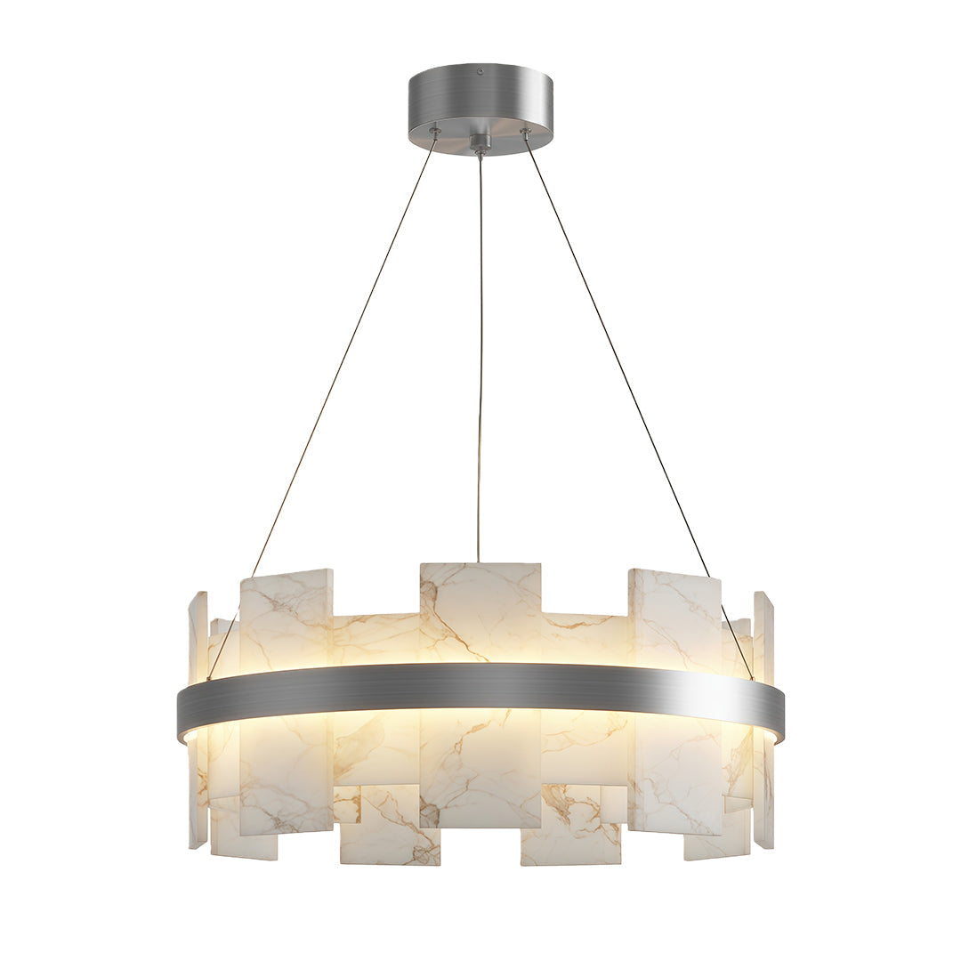 Modern Chandelier, Brass and Marble Ring Ceiling Light for Dining Room, 3-Color Temperature LED