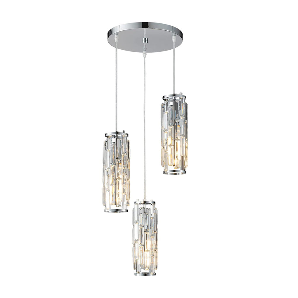 Mini Crystal Pendant Light, Industrial Iron and Crystal Glass Hanging Light for Kitchen Island and Bar, 1 or 3-Light in Black, Gold or Chrome