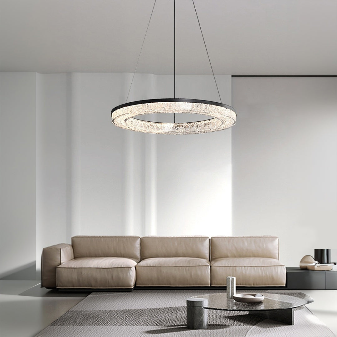 Minimalist round LED pendant light in a modern home