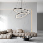 Circle pendant light hanging in a modern living room