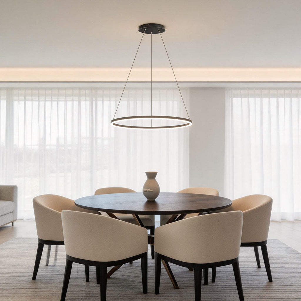 LED Ring Chandelier, Modern Aluminum Pendant Ceiling Light for Dining Room, Dimmable