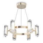 Circular metal ring chandelier with crystal shades