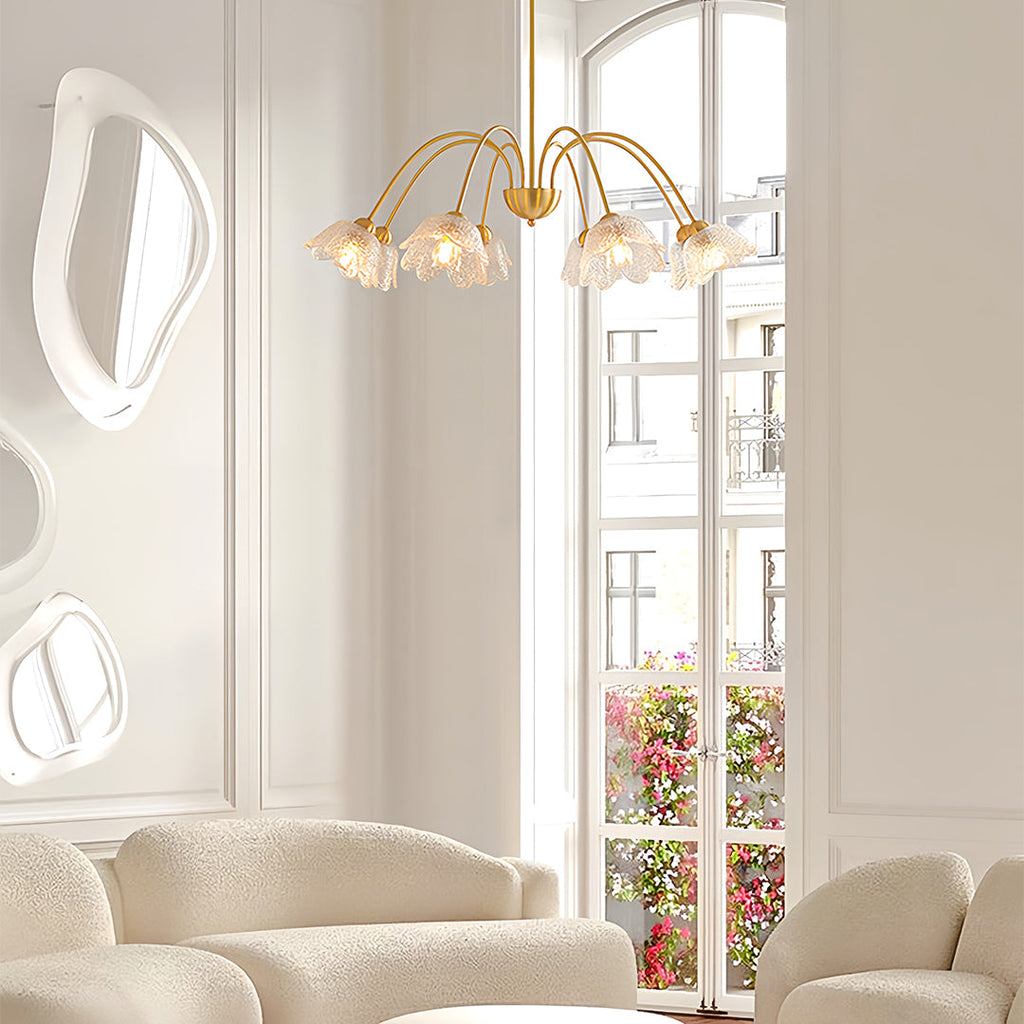 Flower glass chandelier hanging in a dining room