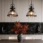 Clear glass pendant light in a modern kitchen