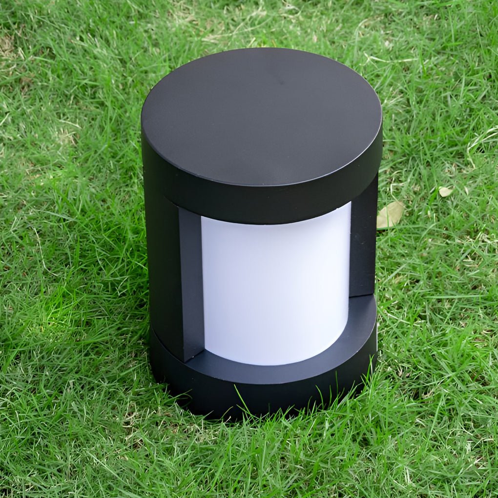 Bollard Landscape Light, Modern Black Cylindrical LED Path Fixture for Garden and Walkway, Solar or Hardwired in Four Heights