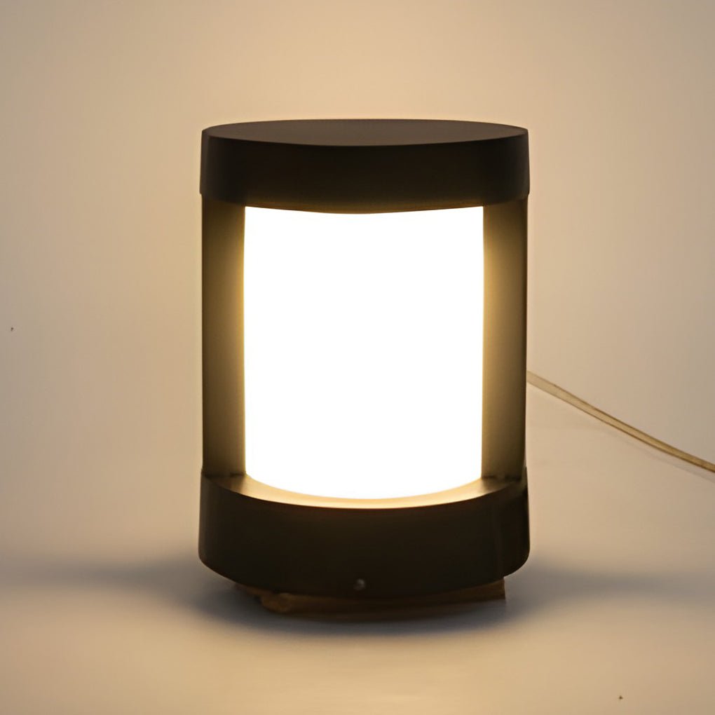 Bollard Landscape Light, Modern Black Cylindrical LED Path Fixture for Garden and Walkway, Solar or Hardwired in Four Heights