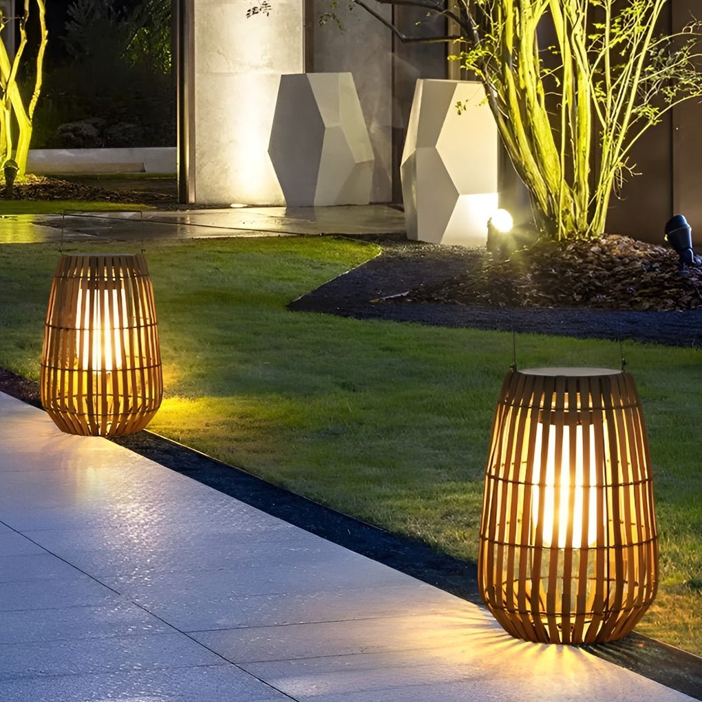 Woven bamboo outdoor lantern with LED light, fifth product view