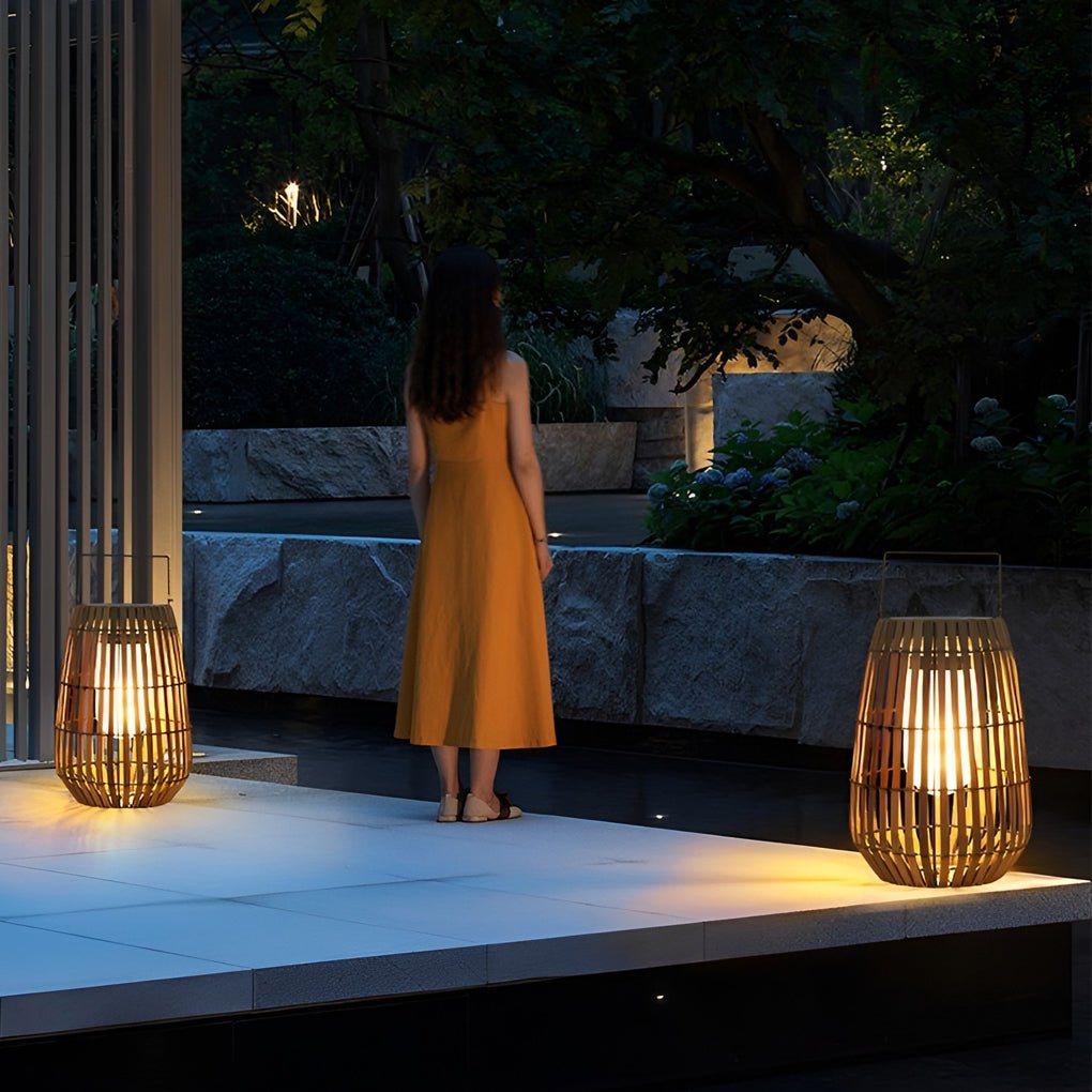 Woven bamboo outdoor lantern with LED light, fourth product view