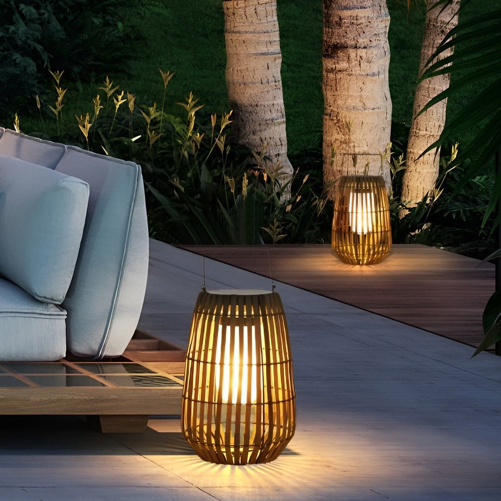 Woven bamboo outdoor lantern with LED light, second product view