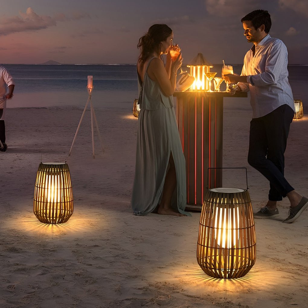 Woven bamboo outdoor lantern with LED light, third product view