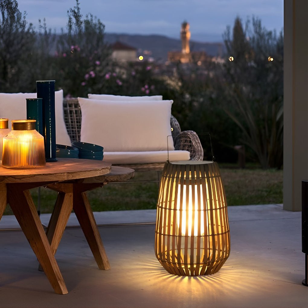 Woven bamboo outdoor lantern with LED light, main product view
