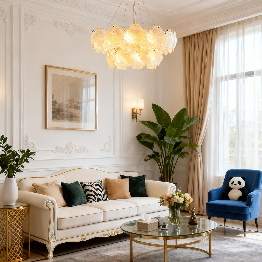 Close-up of the intricate gold frame in a living room