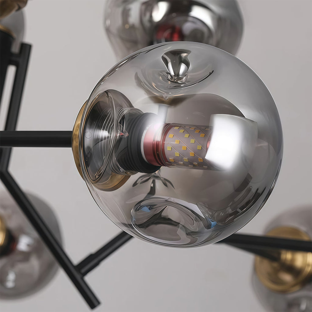 Close-up of the smoked glass globes and their design