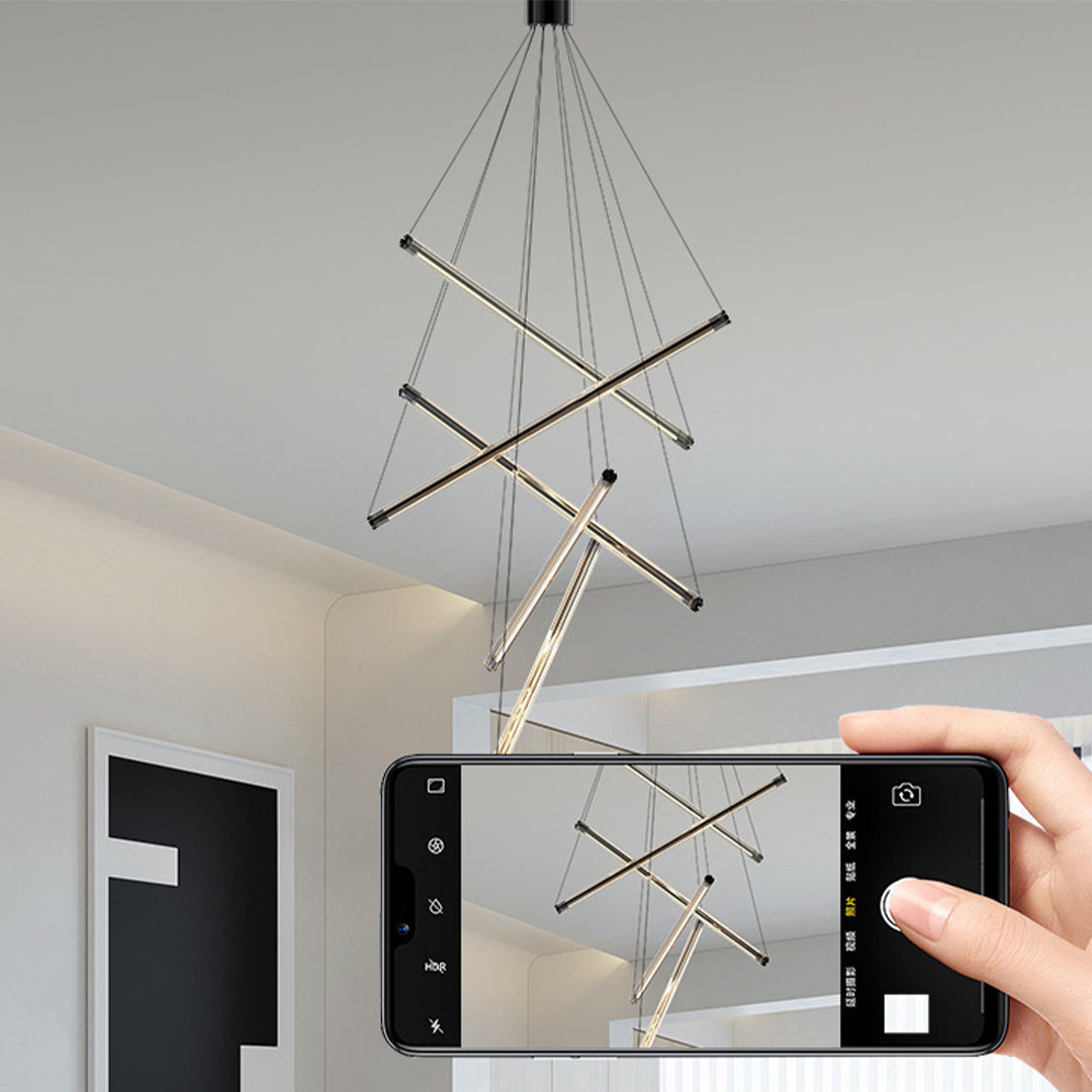Linear Pendant Light, Stainless Steel and Acrylic LED Ceiling Light for Stairwell, Full-Spectrum