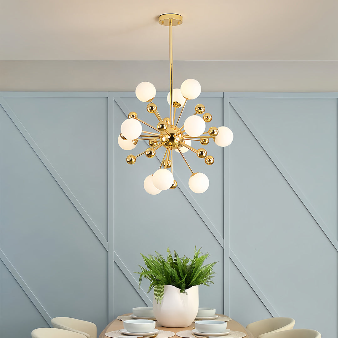 Close-up of the sputnik chandelier's intricate arms