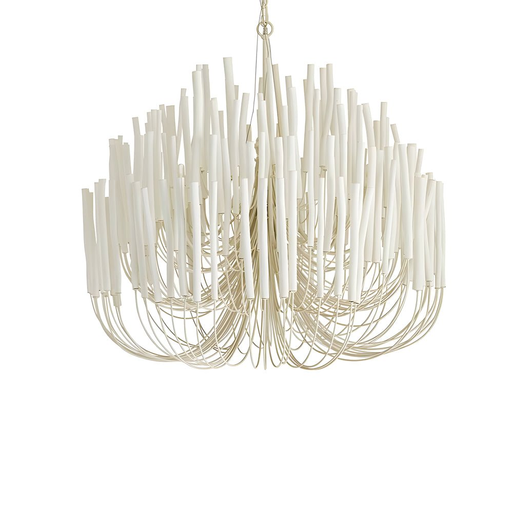 Candlestick Chandelier, White Wood and Iron Ceiling Light for Dining Room, Adjustable Chain